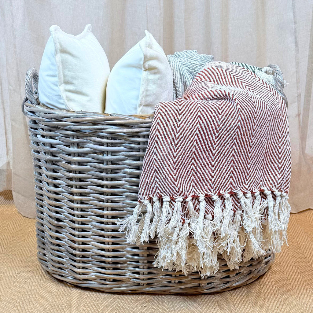 Whitewash Rattan Oval Wicker Storage Basket | Medium