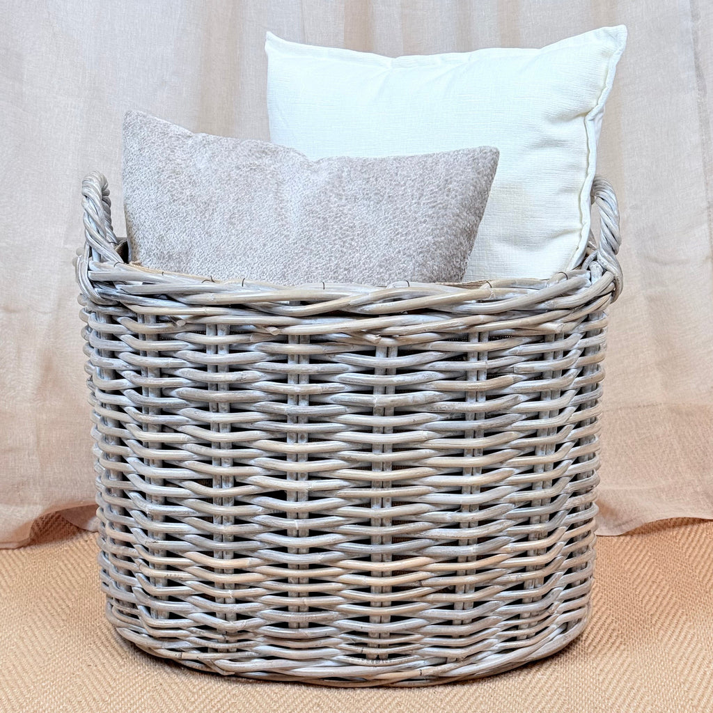 Whitewash Rattan Oval Wicker Storage Basket | Small