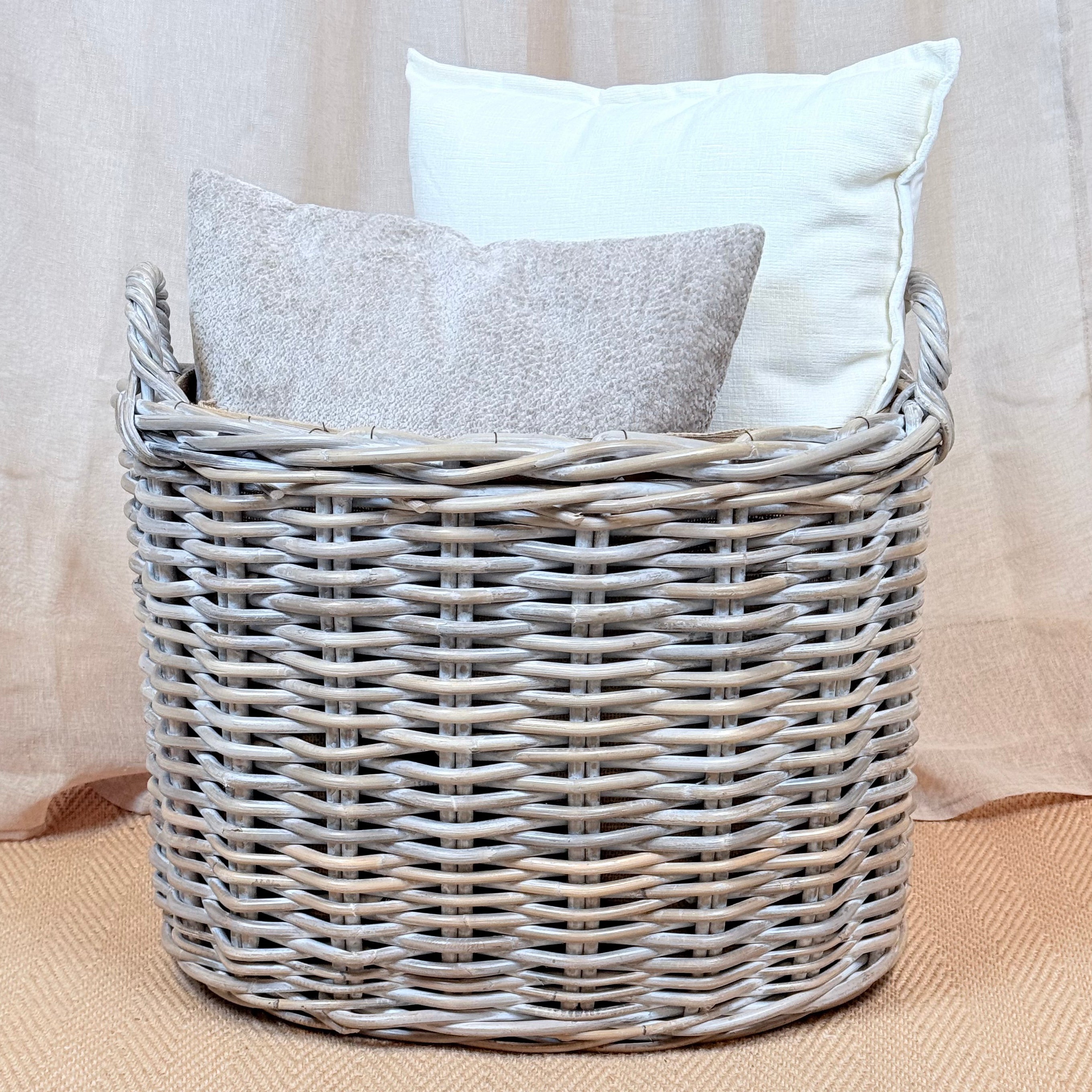 Whitewash Rattan Oval Wicker Storage Basket | Small