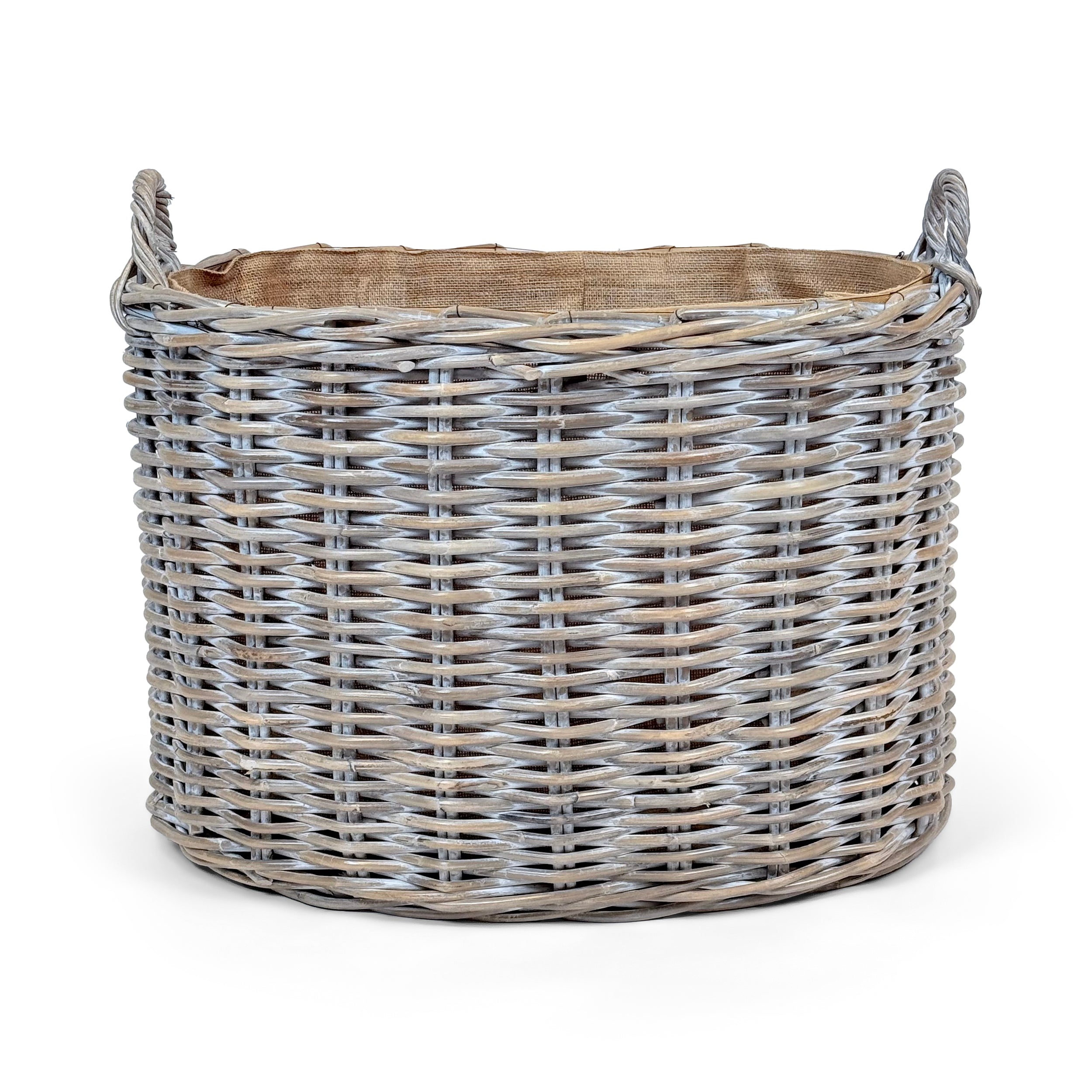 Whitewash Rattan Oval Wicker Storage Basket | Medium
