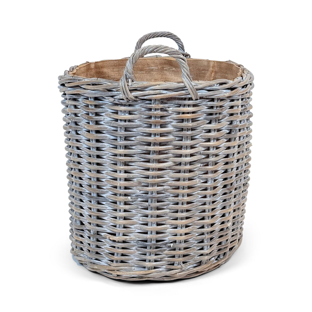Whitewash Rattan Oval Wicker Storage Basket | Medium