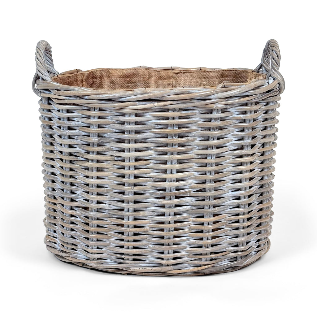 Whitewash Rattan Oval Wicker Storage Basket | Small