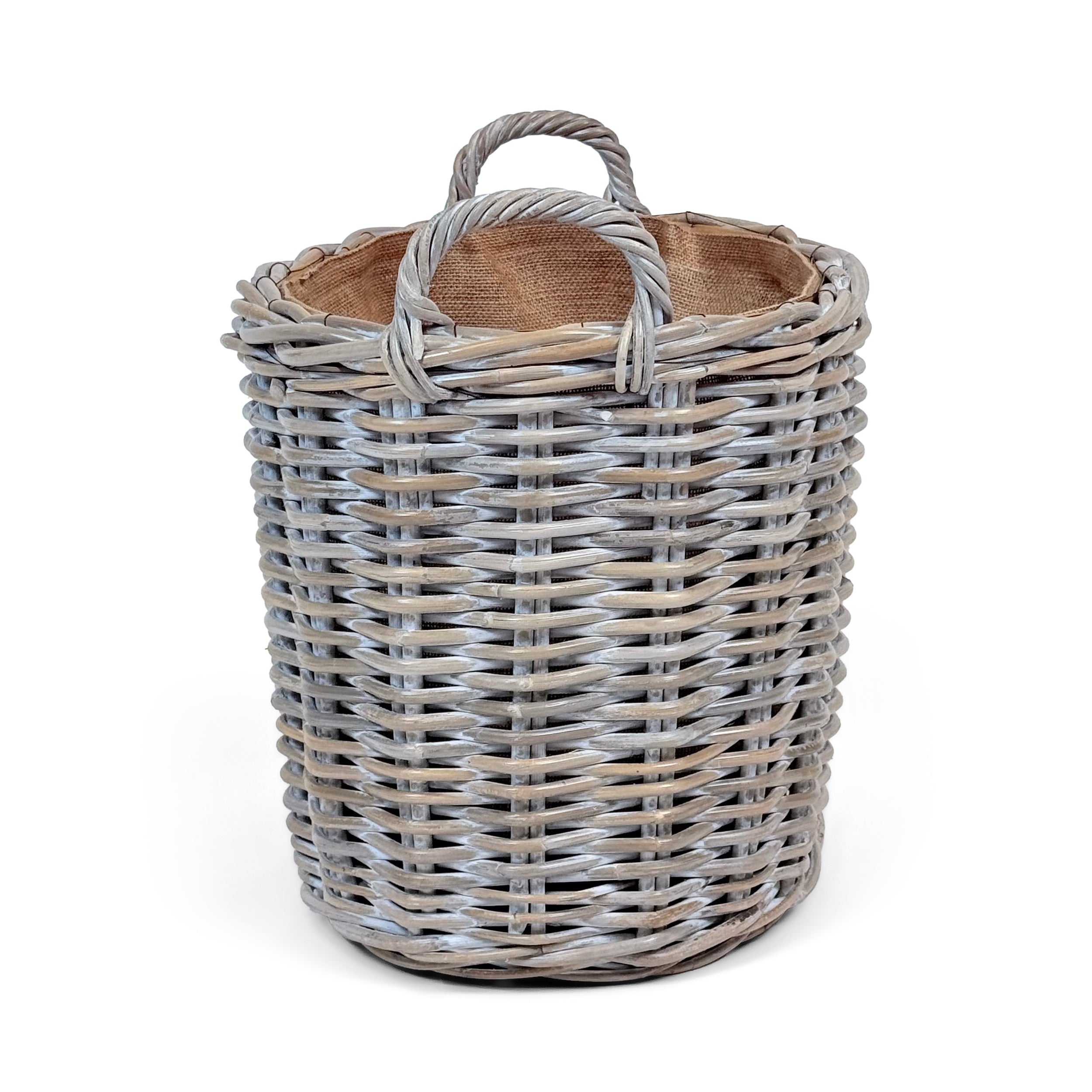Whitewash Rattan Oval Wicker Storage Basket | Small