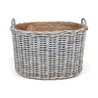 Whitewash Rattan Oval Wicker Storage Basket | Large