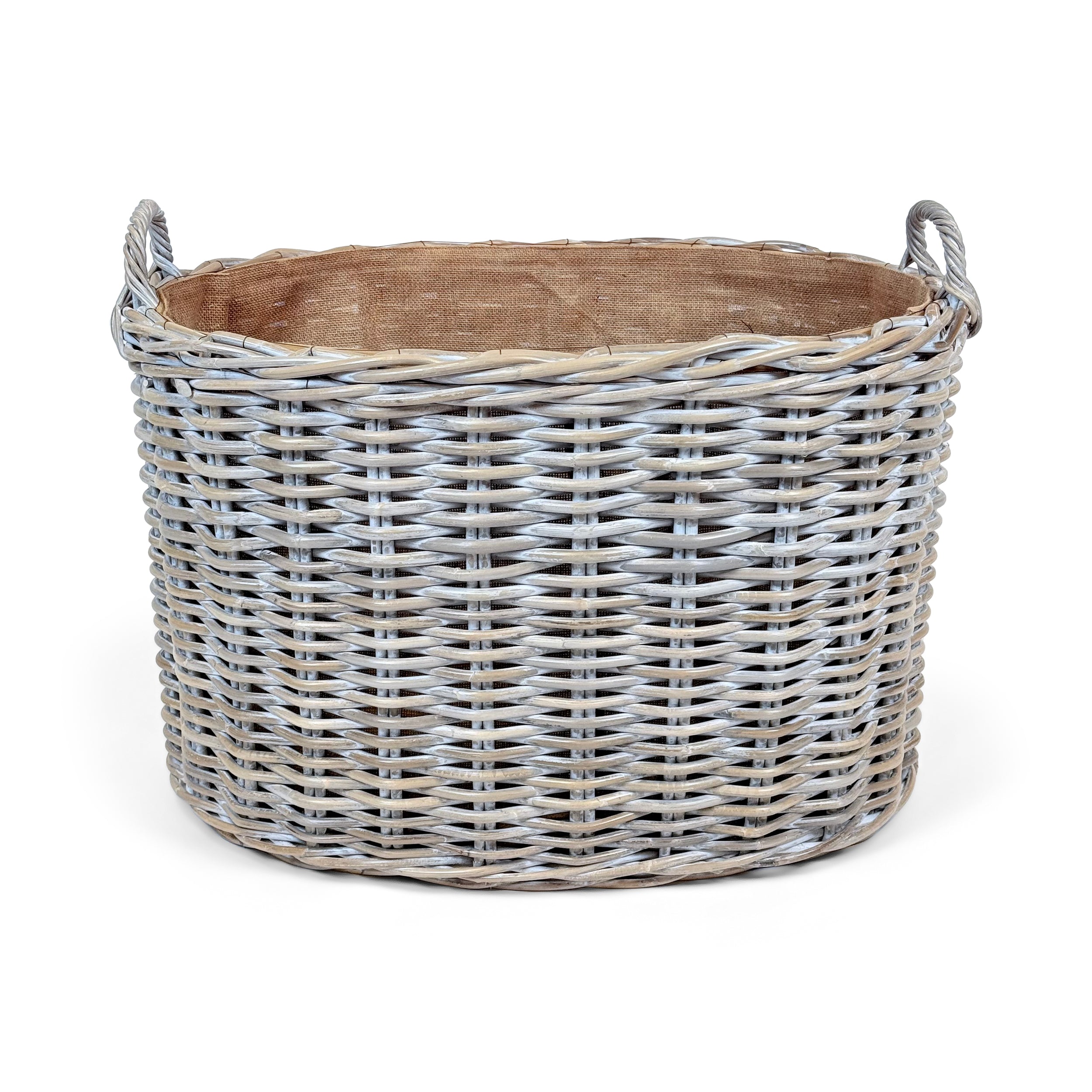 Whitewash Rattan Oval Wicker Storage Basket | Large