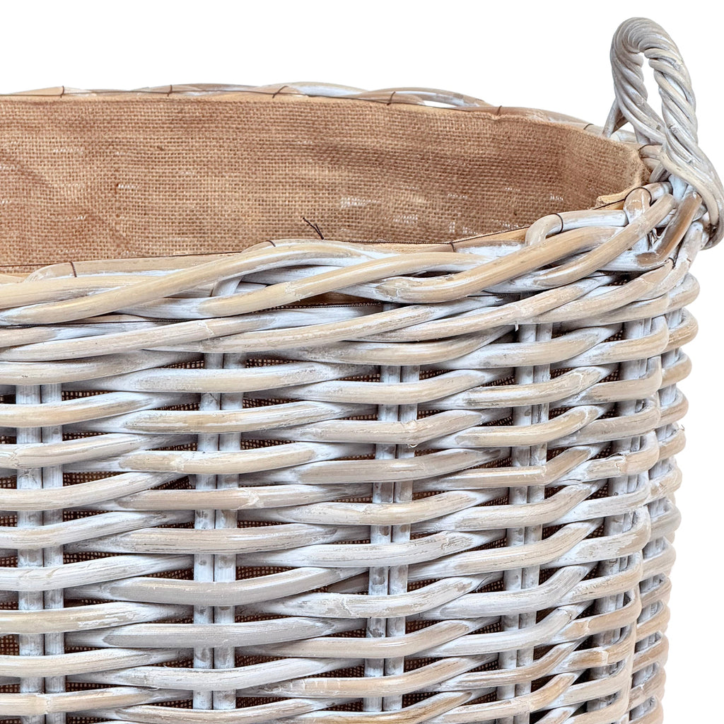 Whitewash Rattan Oval Wicker Storage Basket | Large