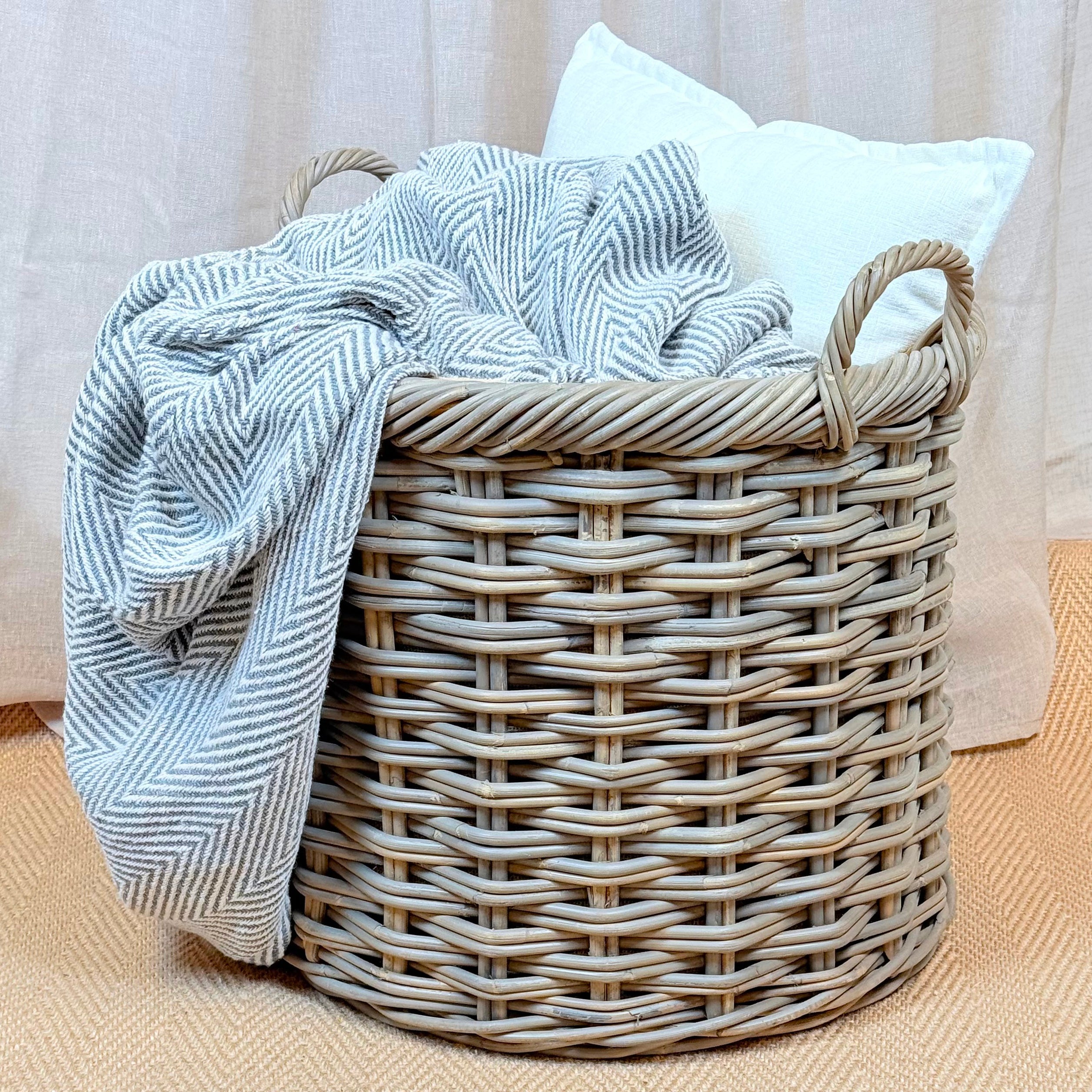 Double Weave Rattan Round Log Basket | Large