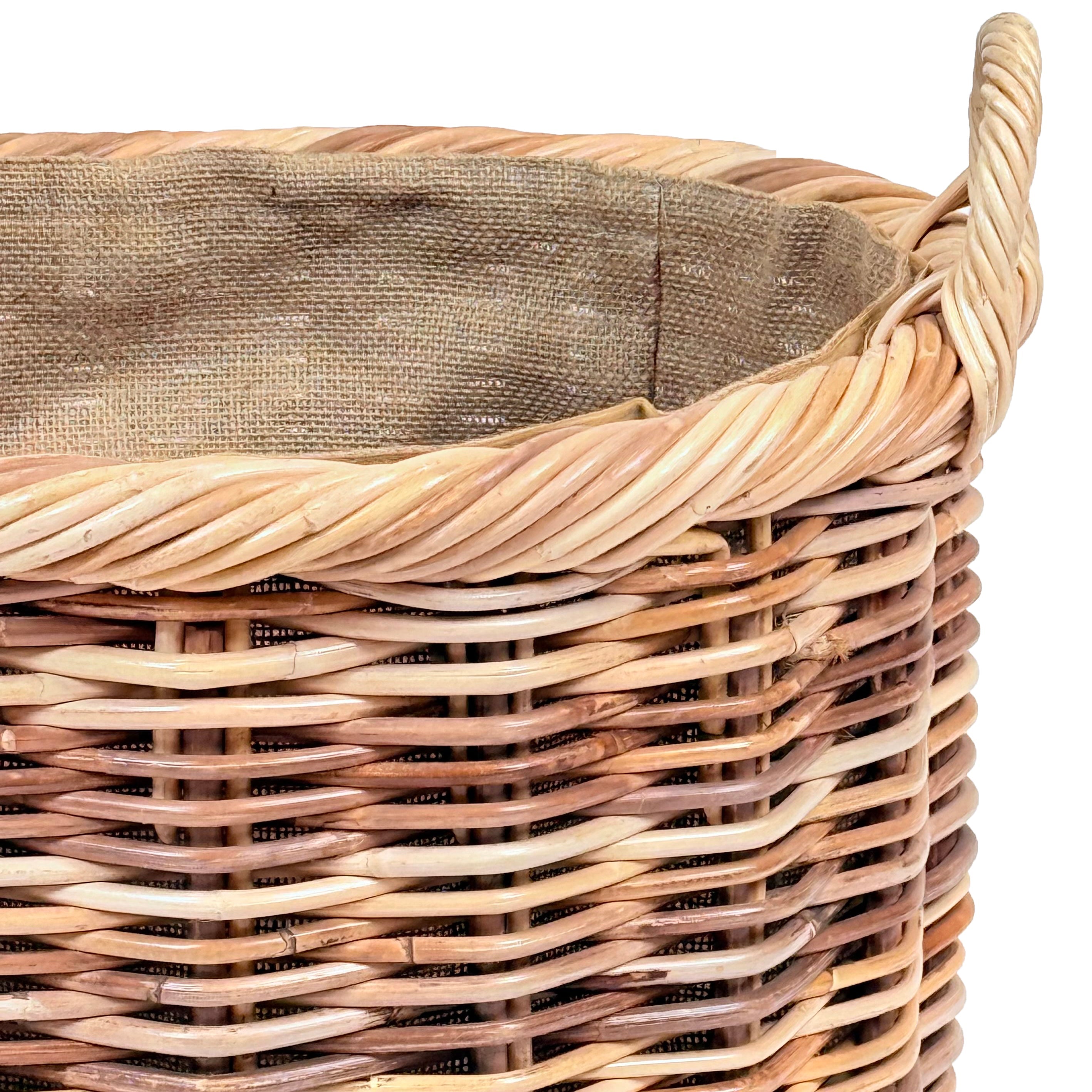 Chunky Weave Rattan Round Log Basket | Small