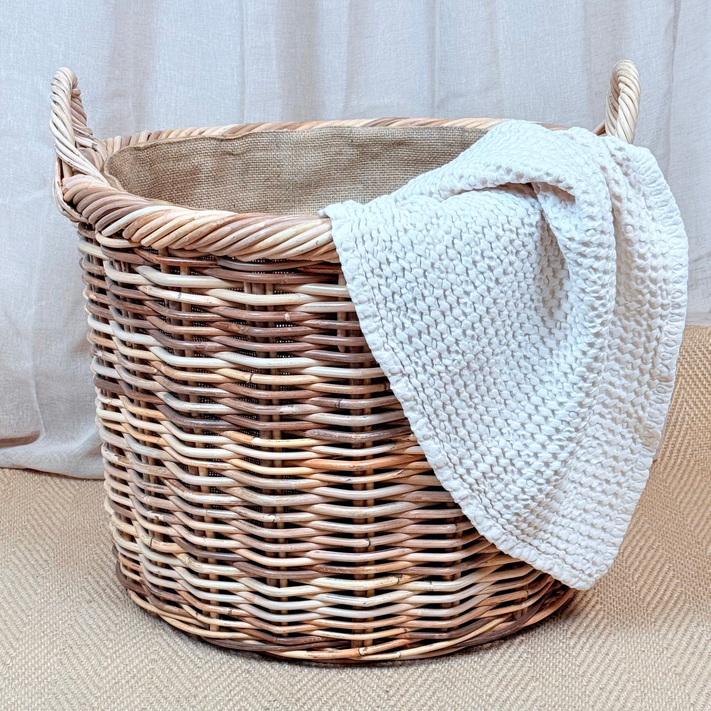 Chunky Weave Rattan Round Log Basket | Large