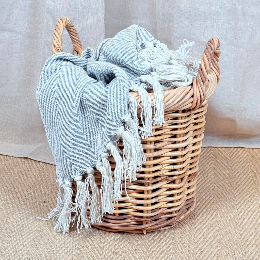 Chunky Weave Rattan Round Log Basket | Small