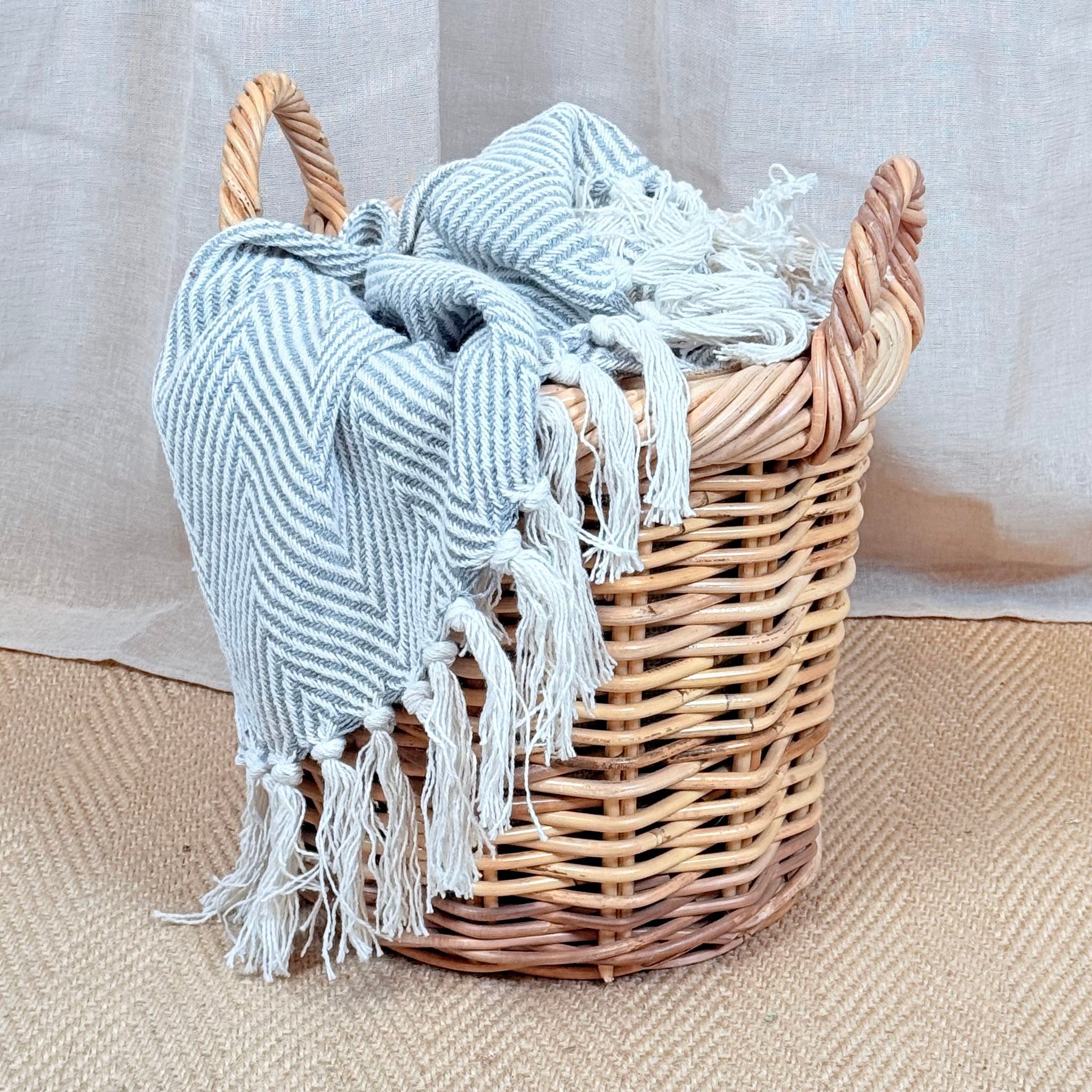 Chunky Weave Rattan Round Log Basket | Small