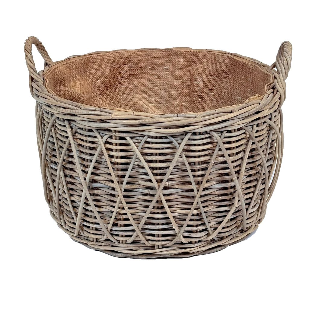 Cross Weave Round Rattan Log Basket | Large