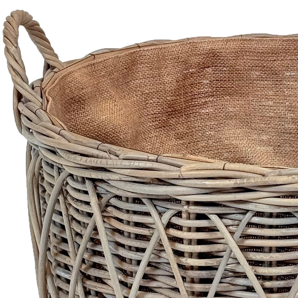 Cross Weave Round Rattan Log Basket | Medium