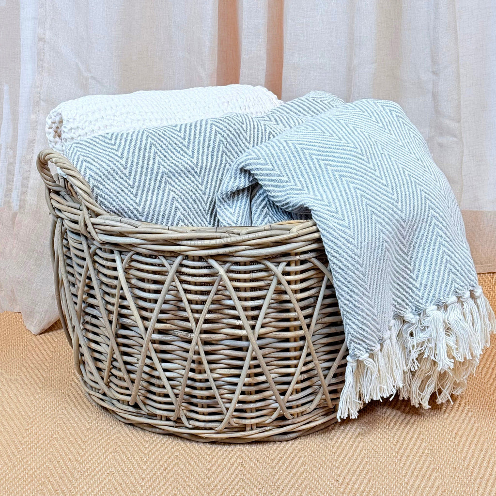 Cross Weave Round Rattan Log Basket | Large