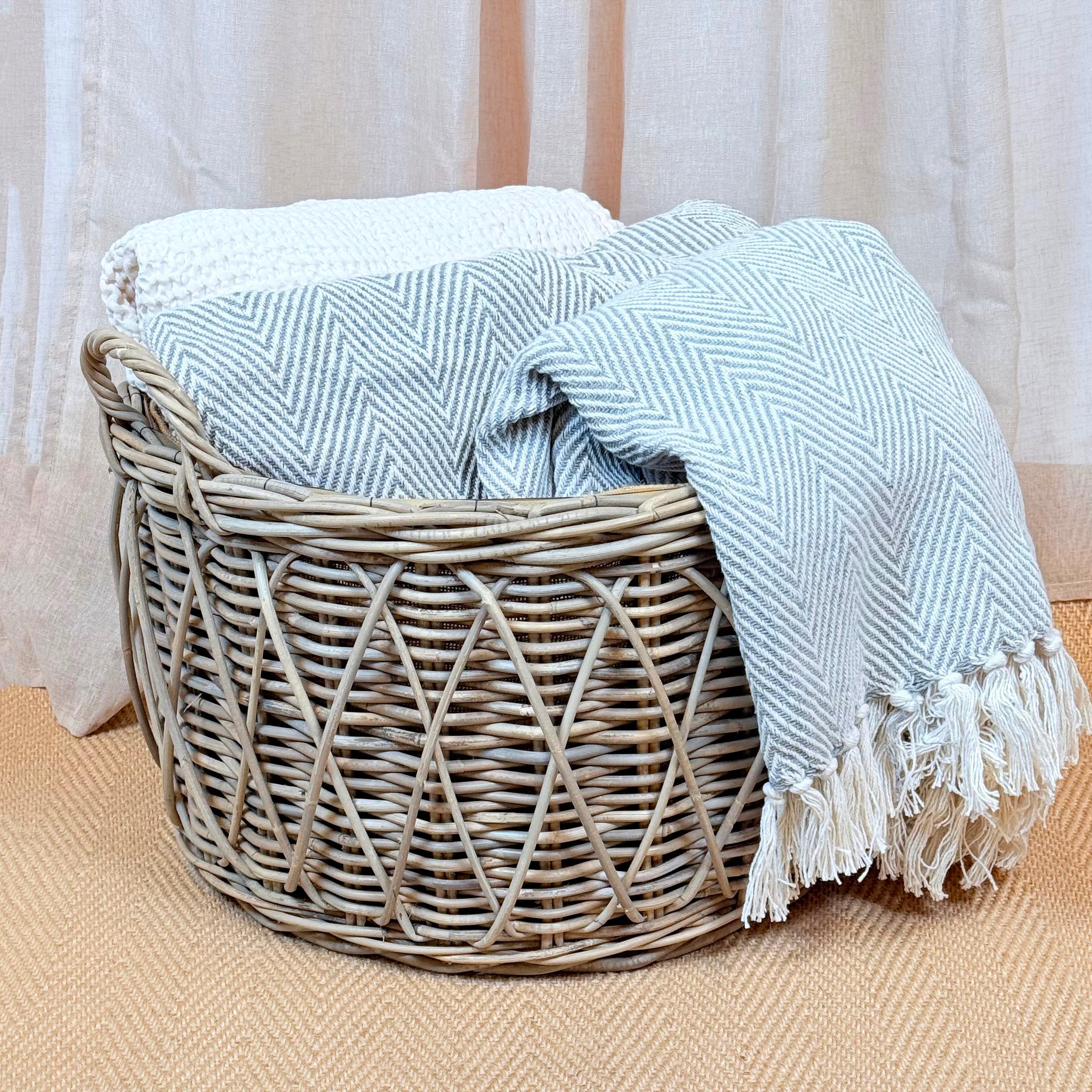 Cross Weave Round Rattan Log Basket | Large