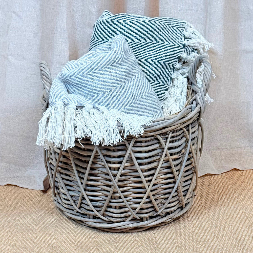 Cross Weave Round Rattan Log Basket | Medium
