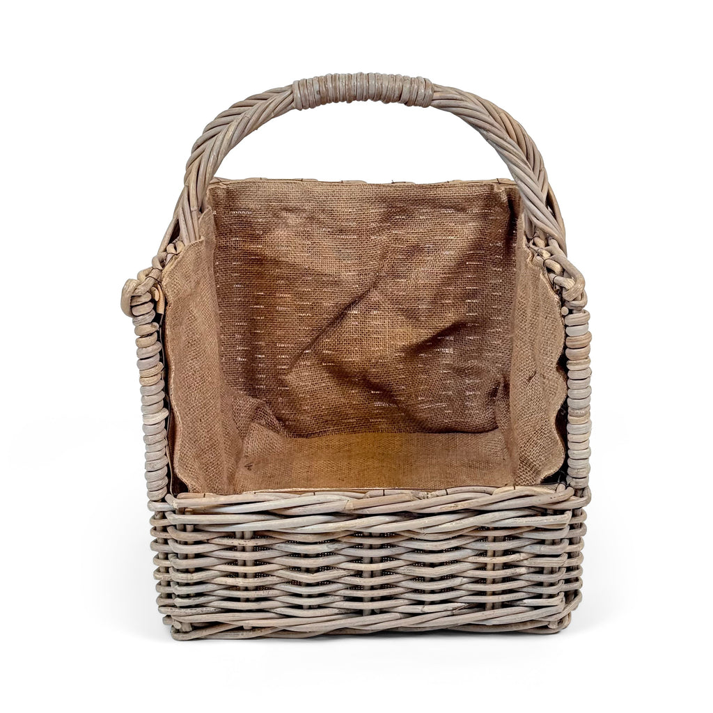 Antique Wash Open End Wicker Log Basket | Large