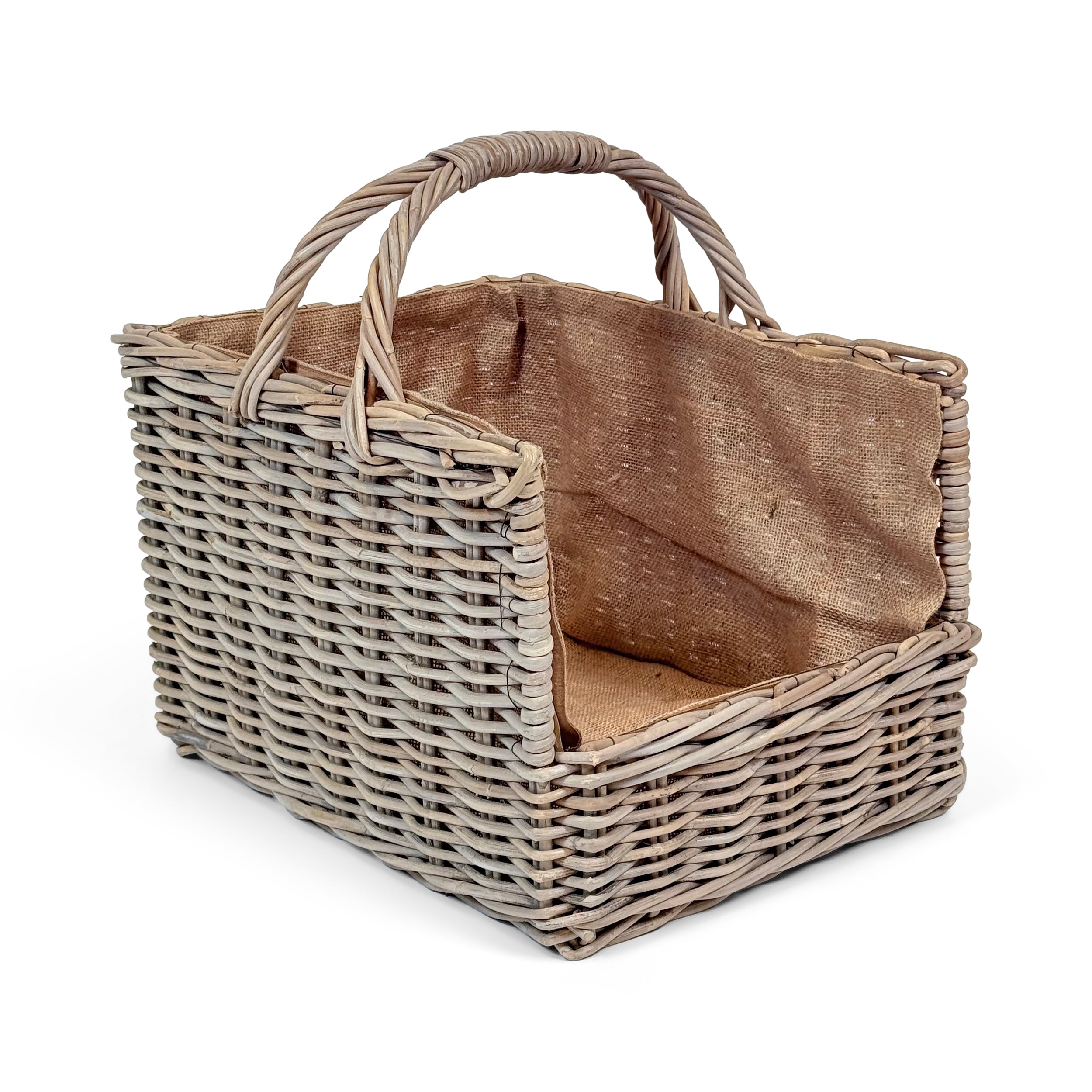 Antique Wash Open End Wicker Log Basket | Large