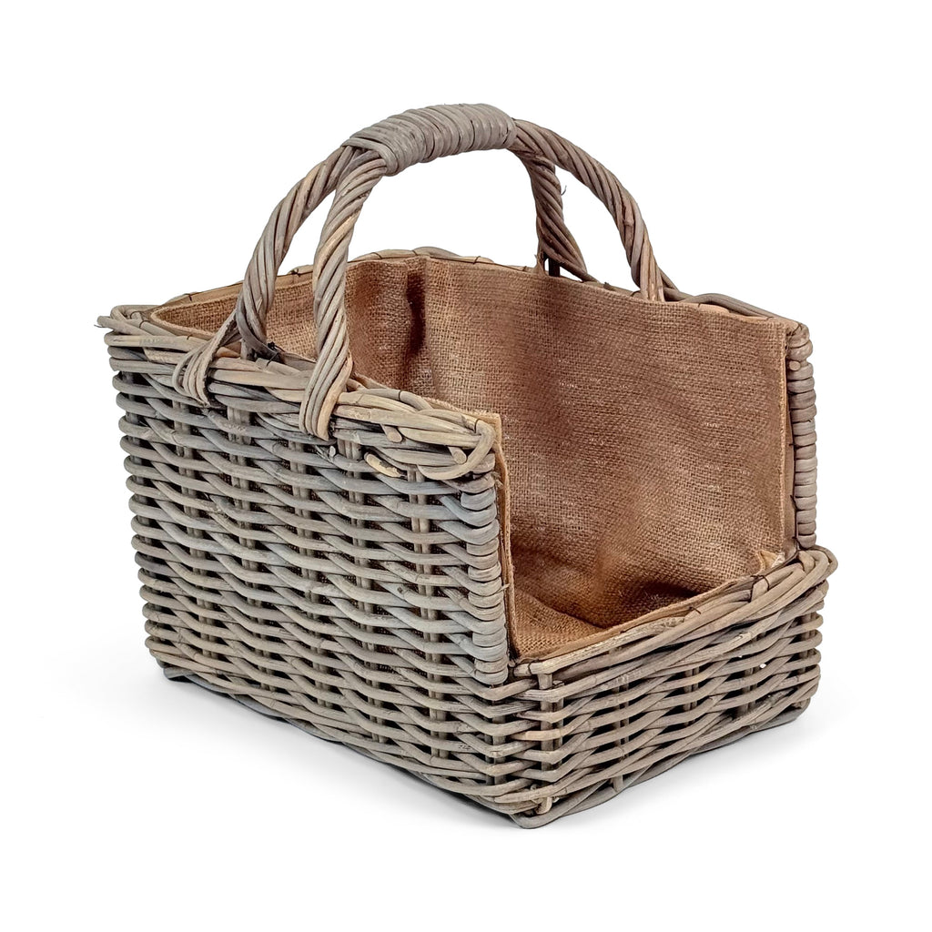 Antique Wash Open End Wicker Log Basket | Medium