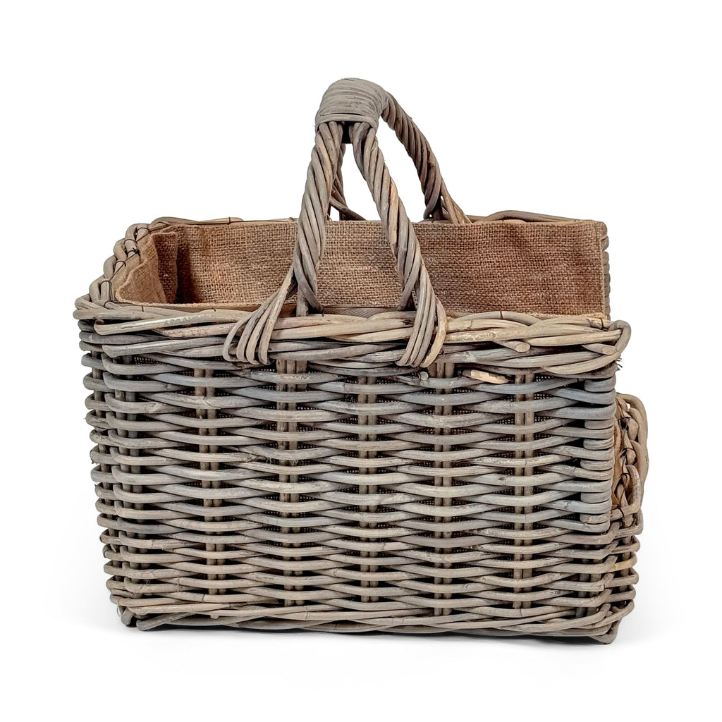 Antique Wash Open End Wicker Log Basket | Medium