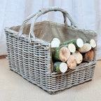Antique Wash Open End Wicker Log Basket | Large