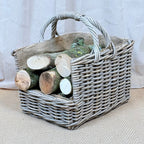 Antique Wash Open End Wicker Log Basket | Medium