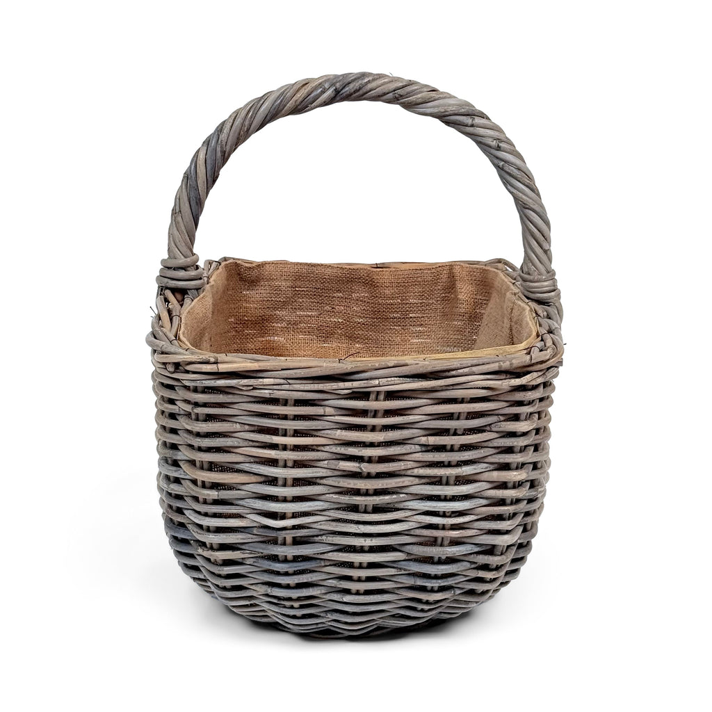 Grey Rattan Wicker Shopping Basket