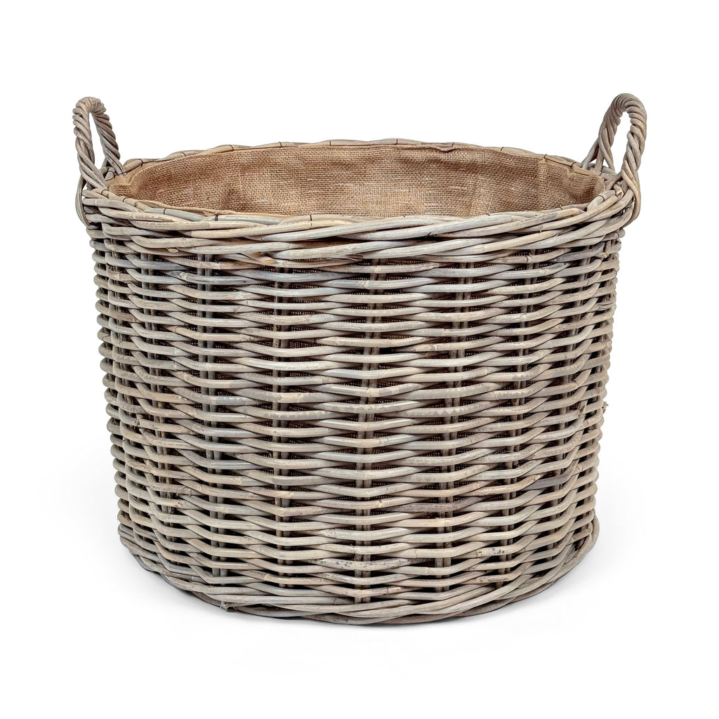 Grey Rattan Round Wicker Log Basket