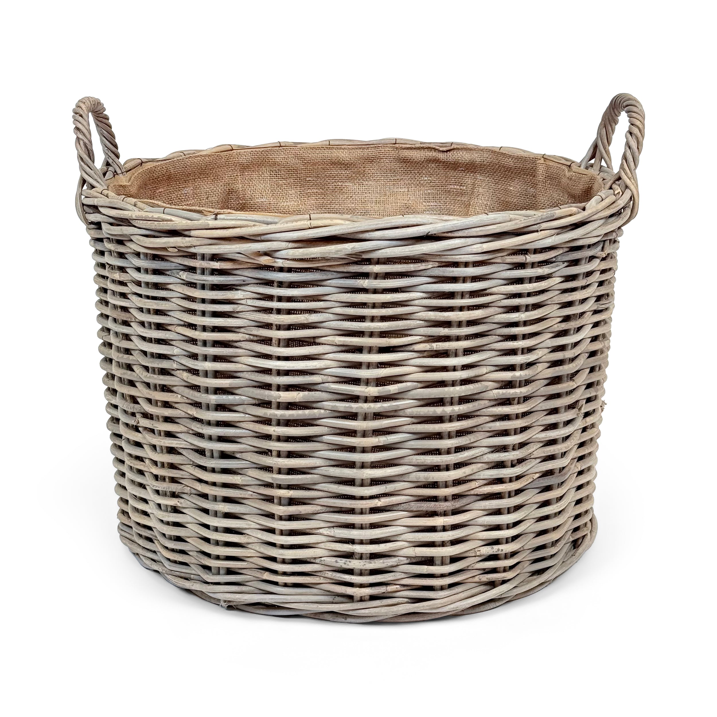 Grey Rattan Round Wicker Log Basket