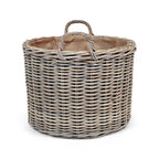 Grey Rattan Round Wicker Log Basket