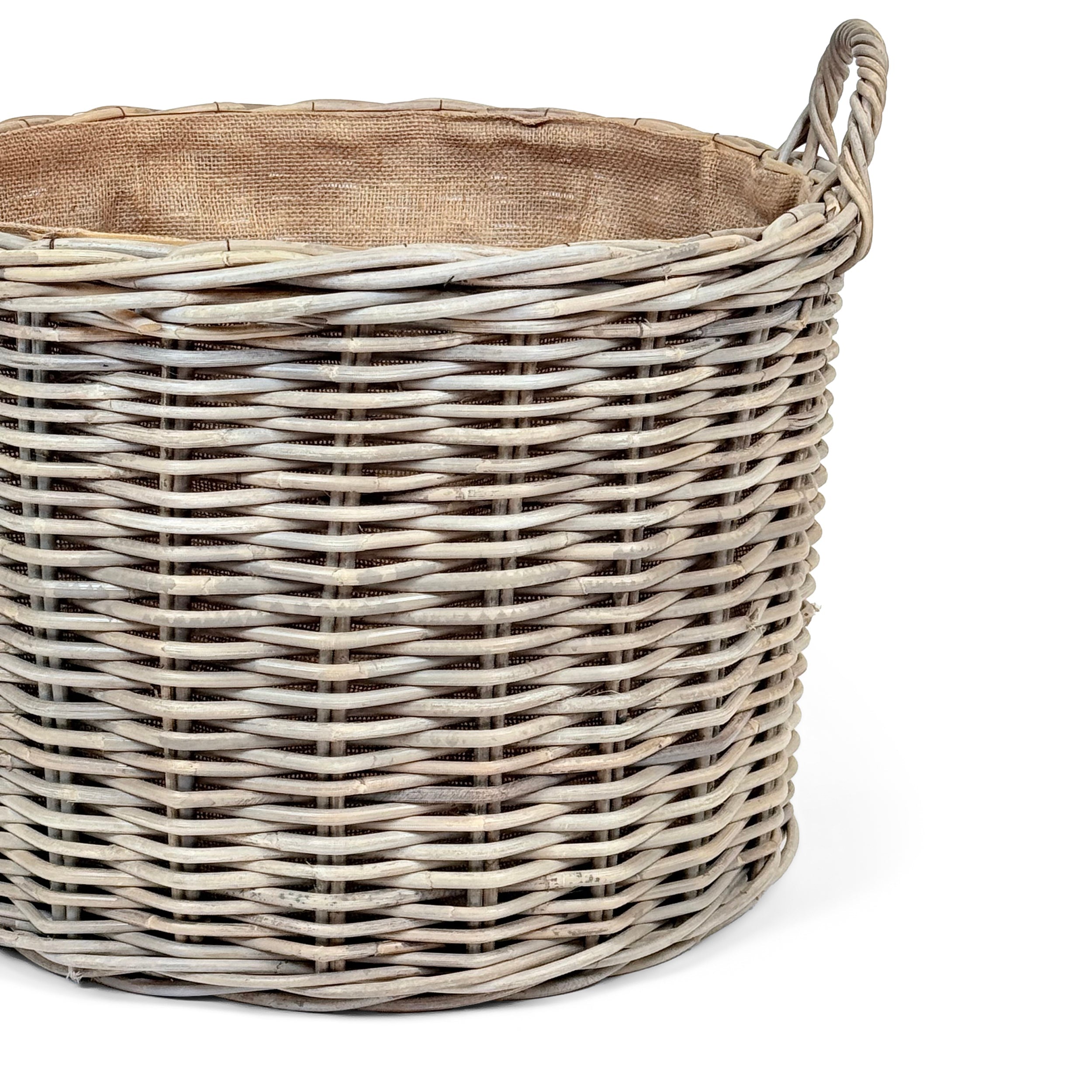 Grey Rattan Round Wicker Log Basket