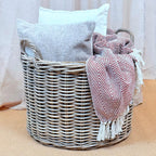 Grey Rattan Round Wicker Log Basket
