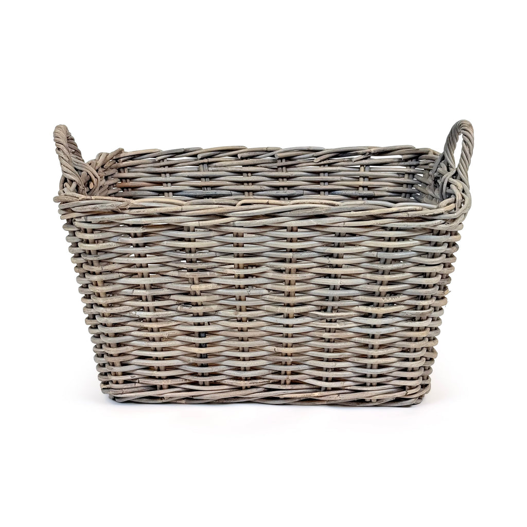 Rectangular Grey Wicker Log Storage Basket
