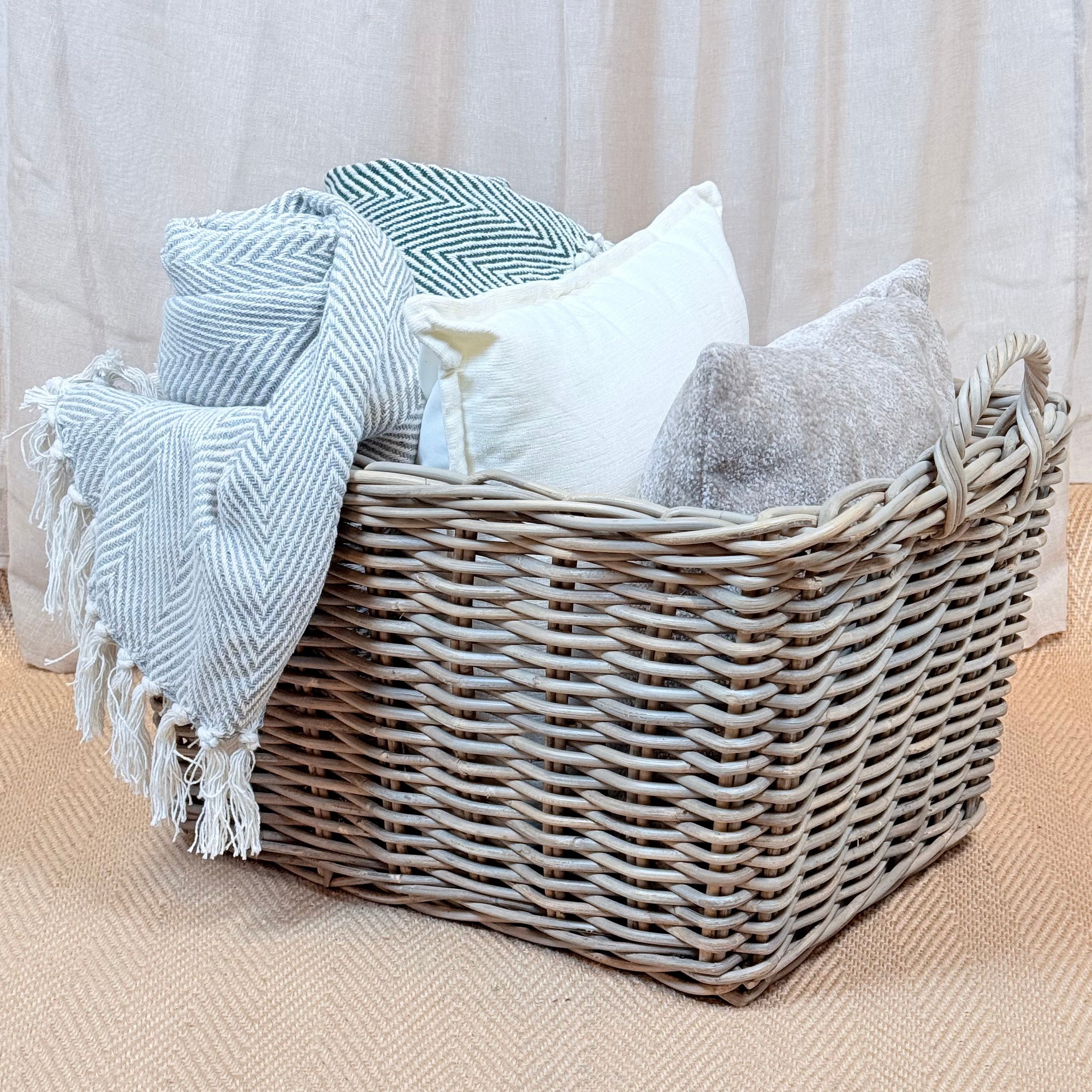 Rectangular Grey Wicker Log Storage Basket