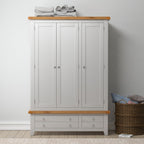 Cambridge Grey Painted Oak 3 Door 2 Drawer Wardrobe