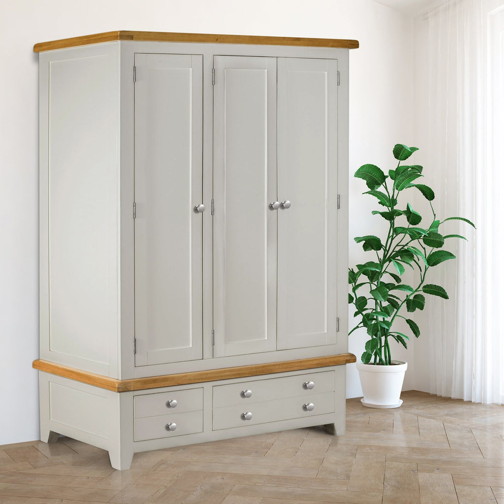 Cambridge Grey Painted Oak 3 Door 2 Drawer Wardrobe