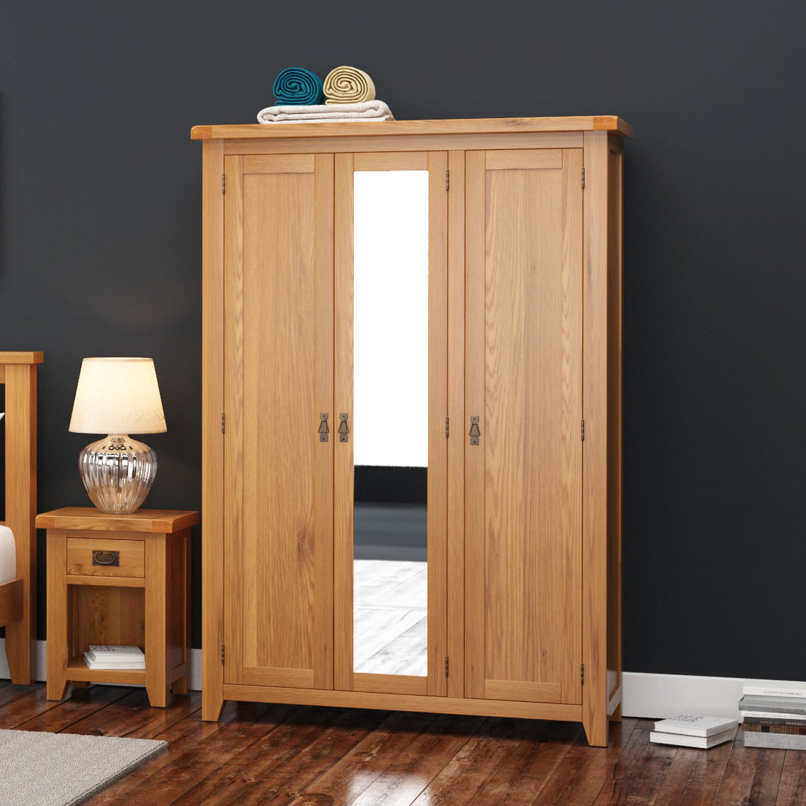 Cambridge Oak 3 Door Full Hanging Wardrobe