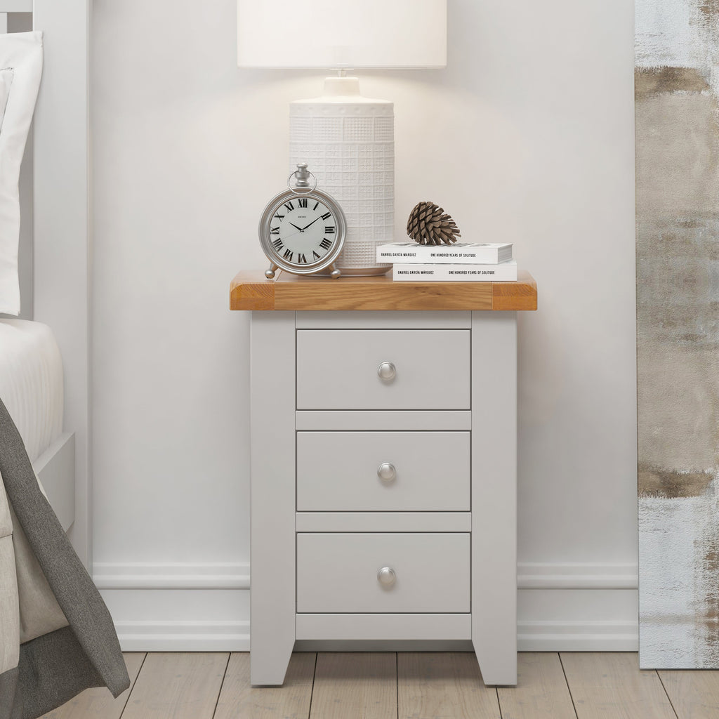 Cambridge Grey Painted Oak 3 Drawer Bedside