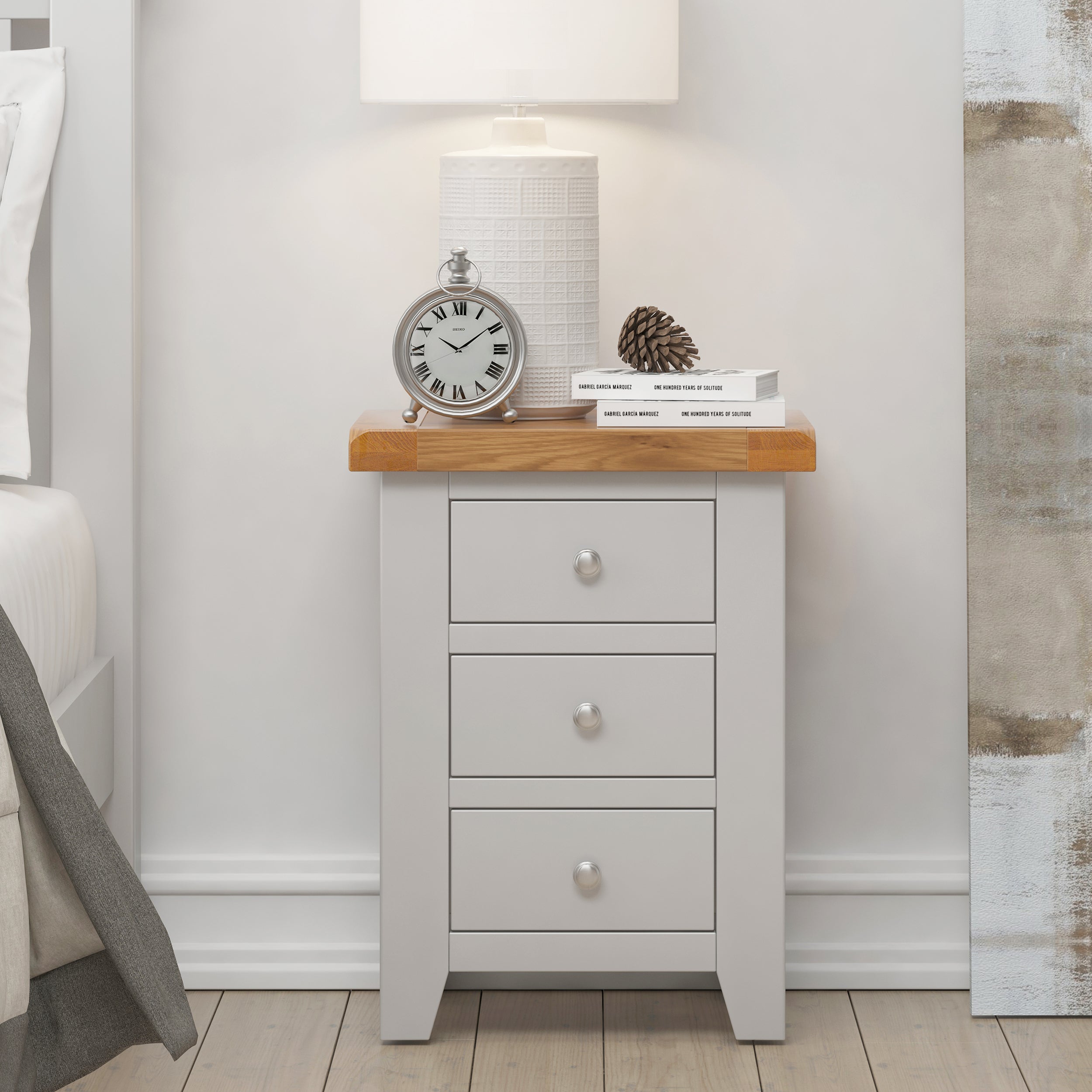Cambridge Grey Painted Oak 3 Drawer Bedside