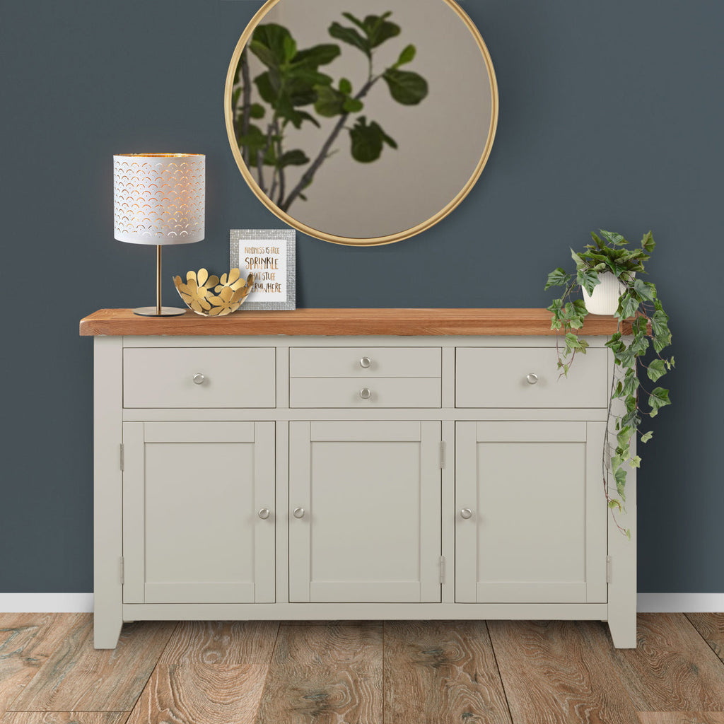 Cambridge Grey Painted Oak 3 Door 3 Drawer Sideboard