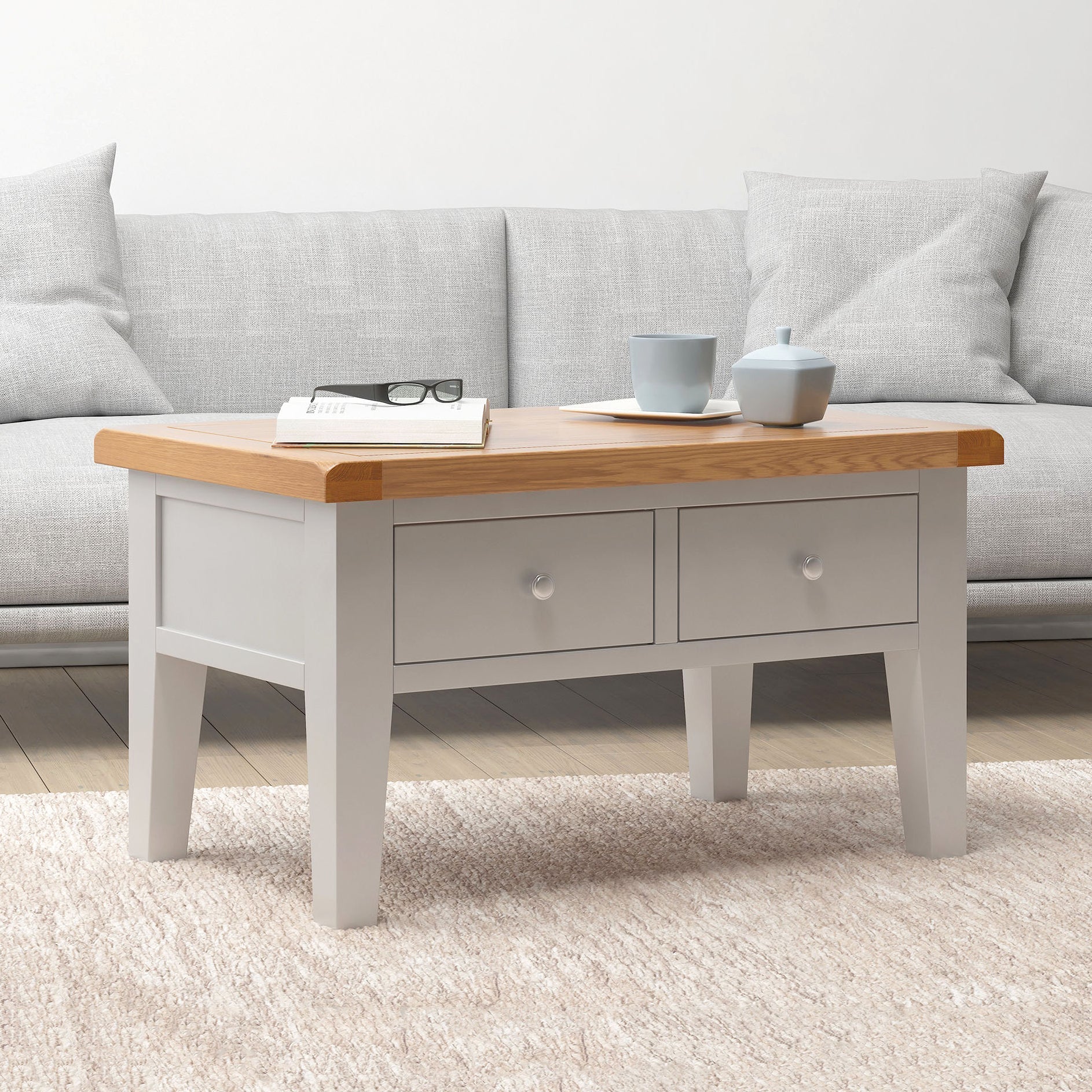 Cambridge Grey Painted Oak Coffee Table with Drawers