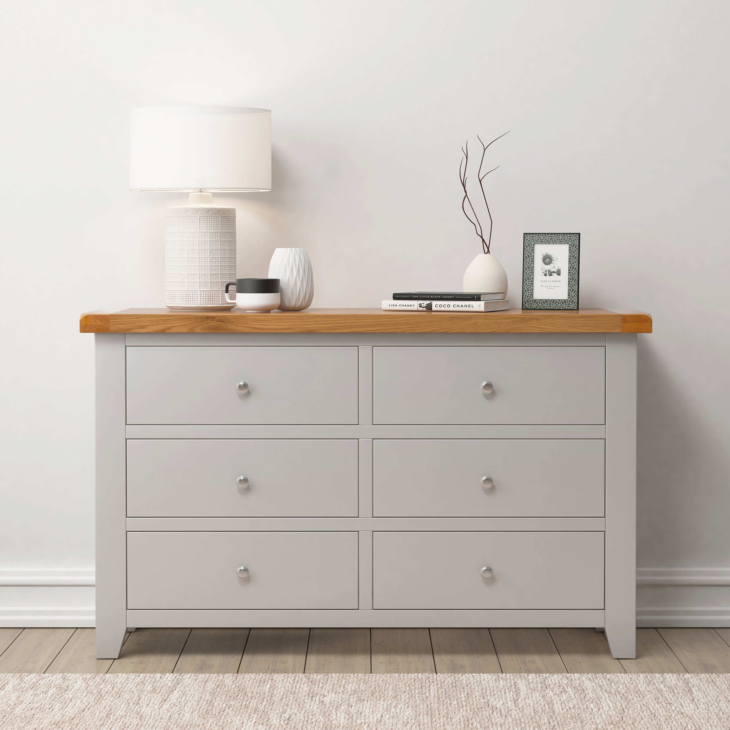 Cambridge Grey Painted Oak 6 Drawer Chest