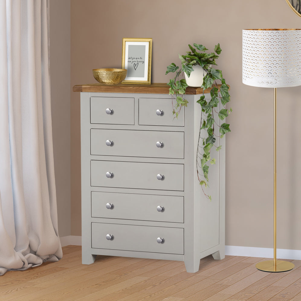 Cambridge Grey Painted Oak 2 Over 4 Chest Of Drawers