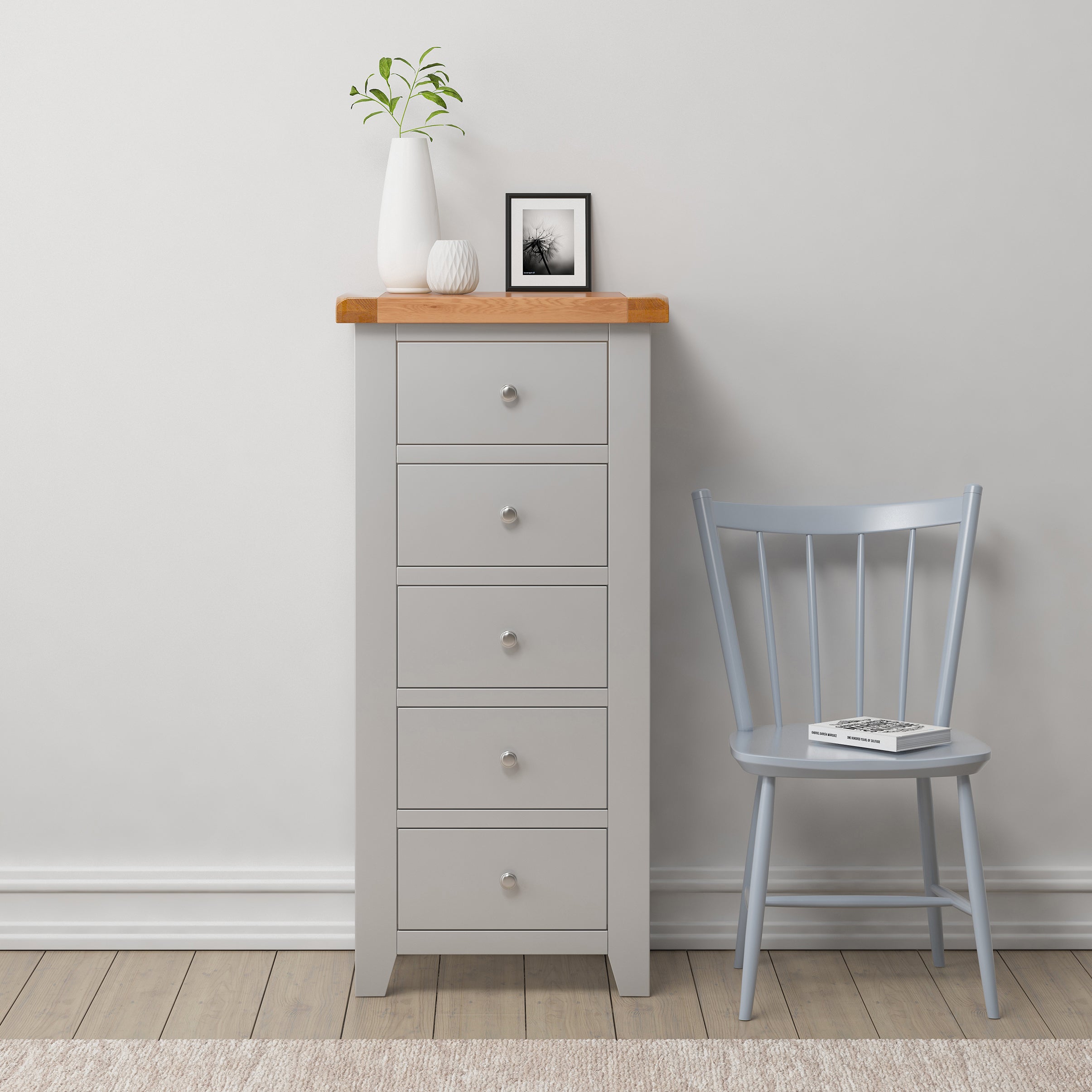 Cambridge Grey Painted Oak 5 Drawer Chest