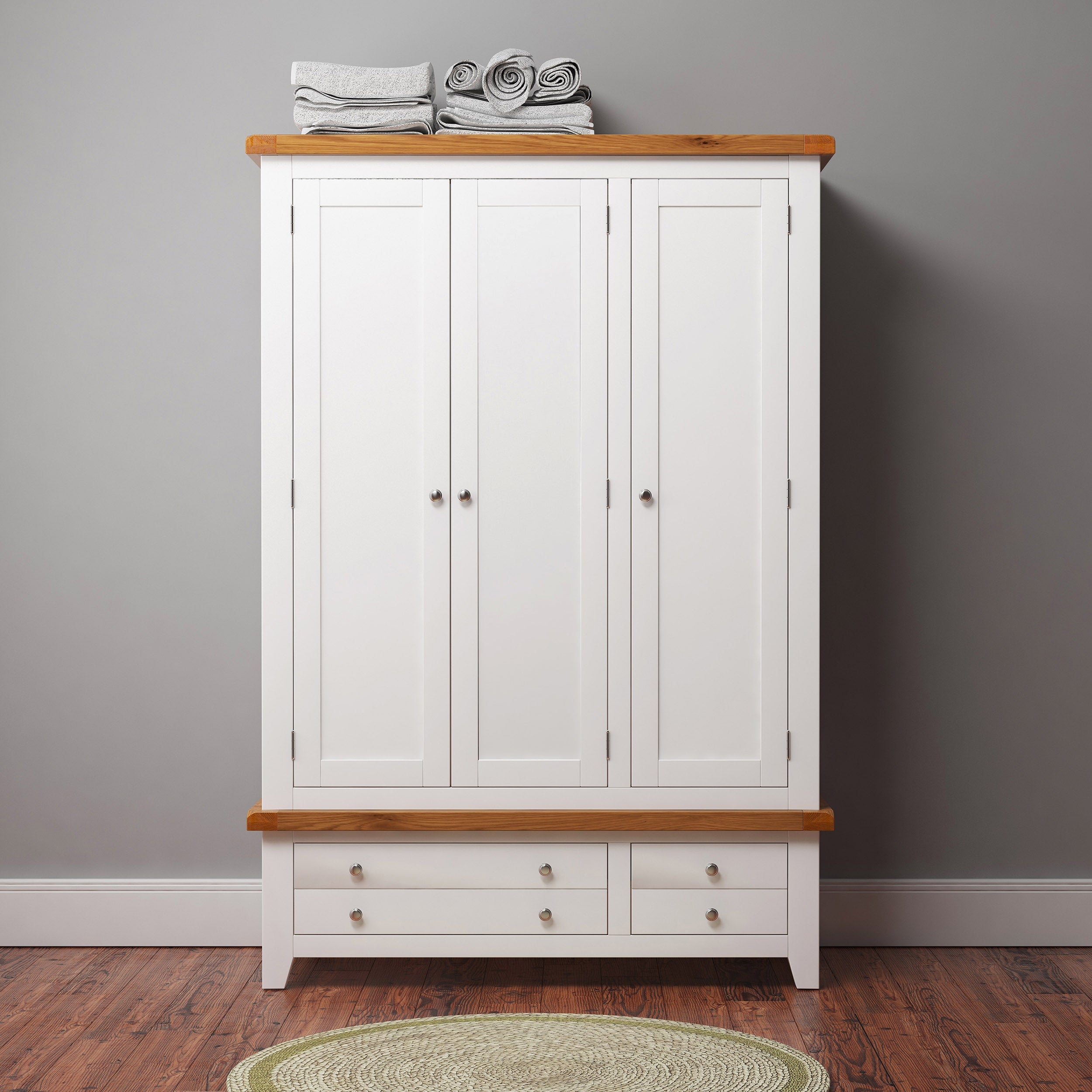 Cambridge Classic Cream Painted Oak 3 Door 2 Drawer Wardrobe
