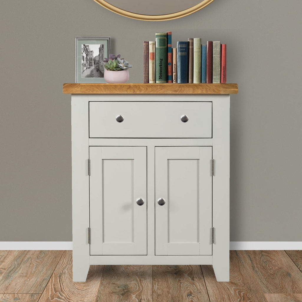 Cambridge Grey Painted Oak Small 1 Drawer 2 Door Sideboard