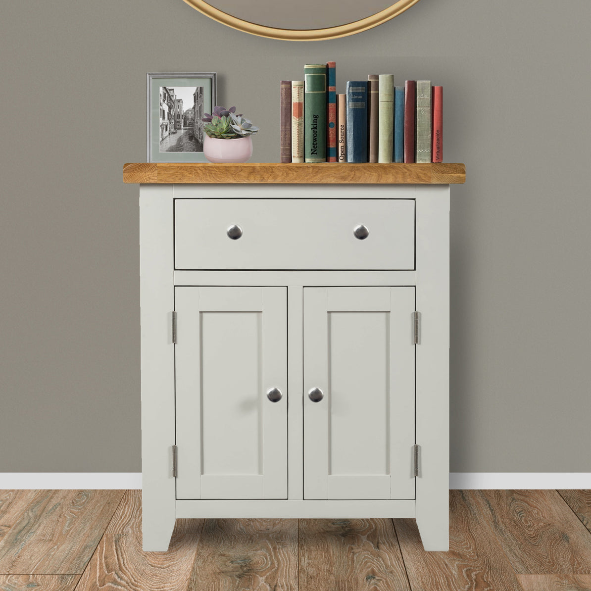 Cambridge Grey Painted Oak Small 1 Drawer 2 Door Sideboard