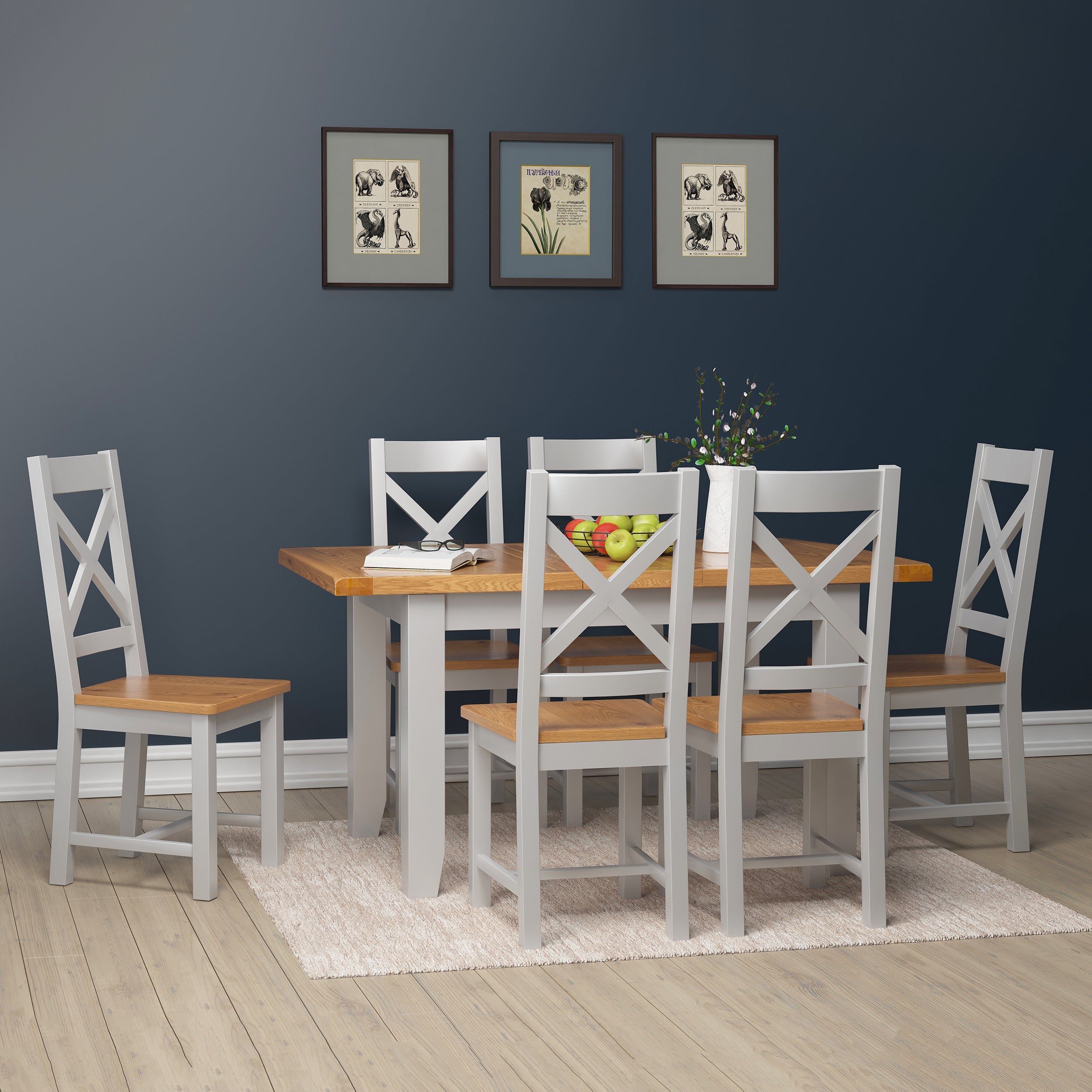 Cambridge Grey Painted Oak Medium Extending Dining Table (1.4 m-1.8 m)