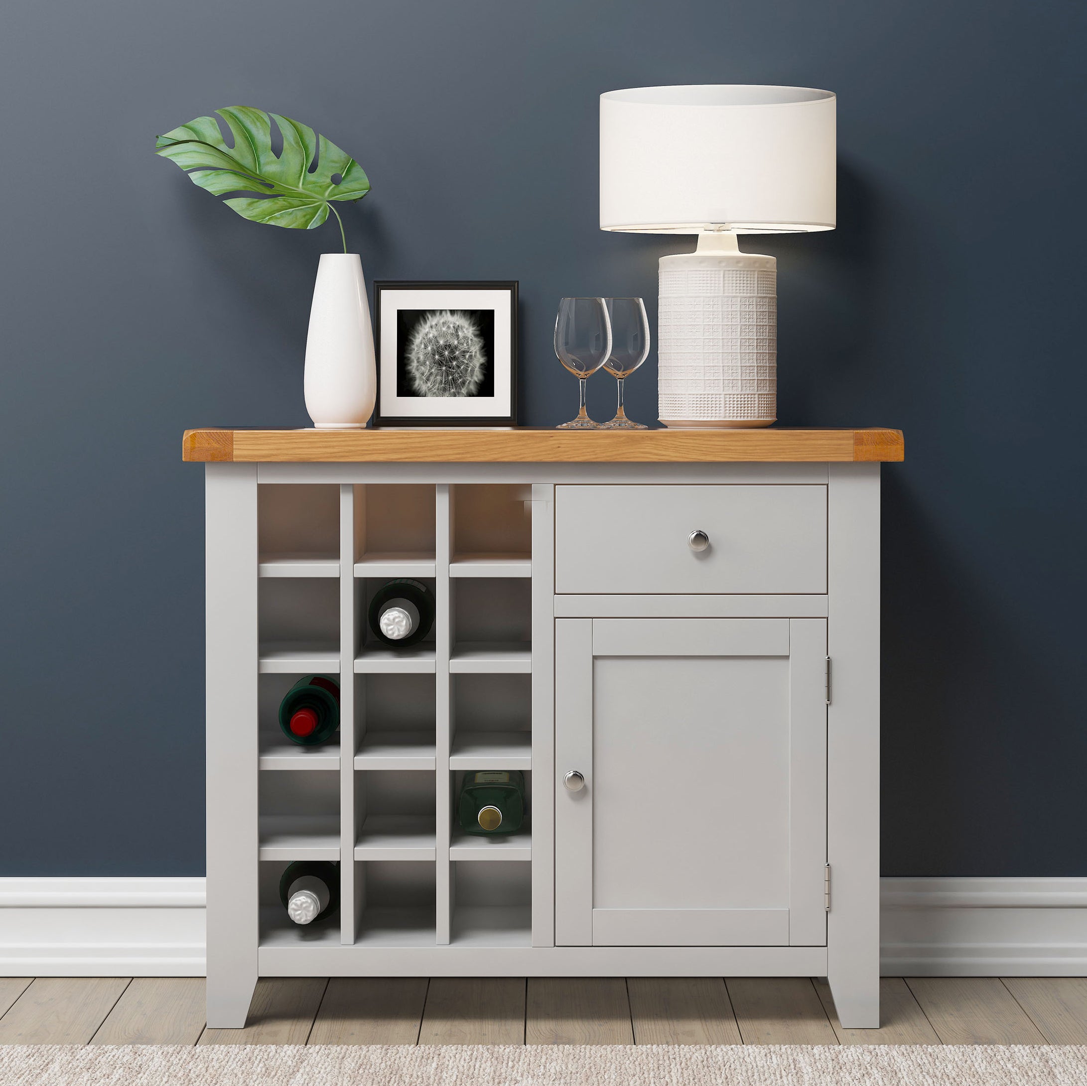 Cambridge Grey Painted Oak Small Wine Cabinet