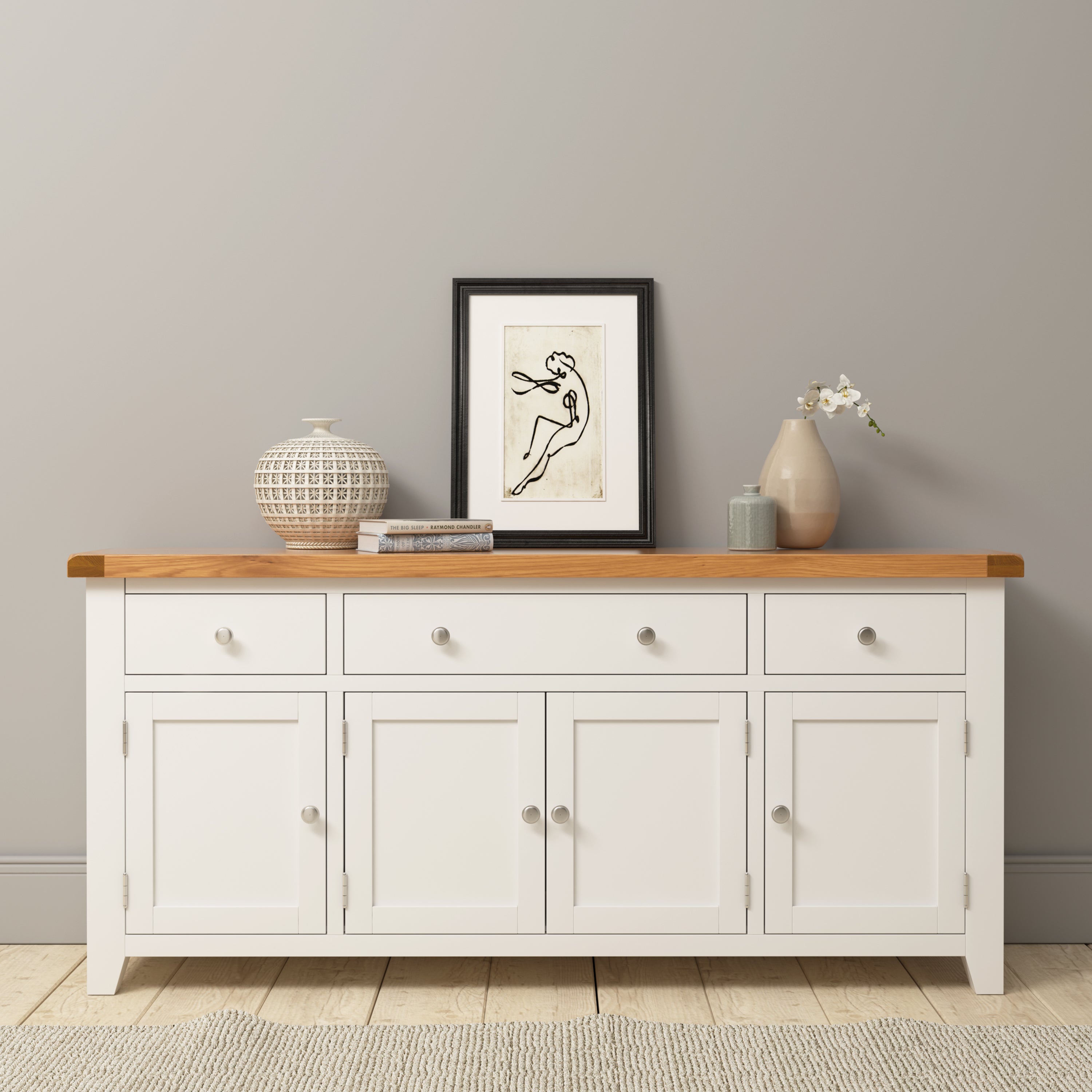 Cambridge Classic Cream Painted Oak 4 Door 3 Drawer Sideboard